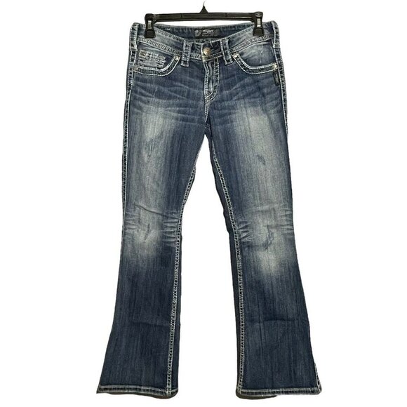 Silver Jeans Suki Surplus Bootcut Women W27 Blue Distress Western Cowboy Cowgirl - Picture 2 of 10